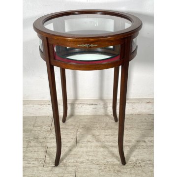 ANTICO TAVOLINO LEGNO TECA APRIBILE EPOCA '900 ESPOSITORE SPECCHIO VETRO TAVOLO