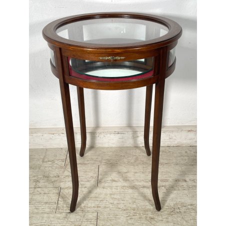 ANTICO TAVOLINO LEGNO TECA APRIBILE EPOCA '900 ESPOSITORE SPECCHIO VETRO TAVOLO