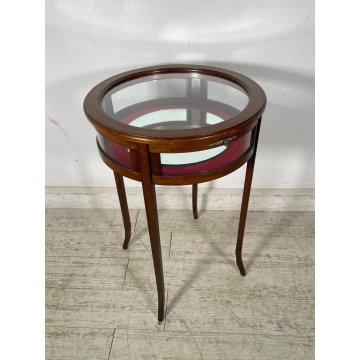 ANTICO TAVOLINO LEGNO TECA APRIBILE EPOCA '900 ESPOSITORE SPECCHIO VETRO TAVOLO