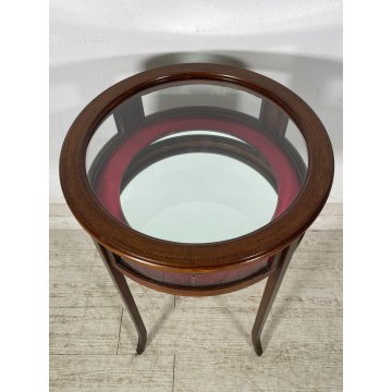 ANTICO TAVOLINO LEGNO TECA APRIBILE EPOCA '900 ESPOSITORE SPECCHIO VETRO TAVOLO