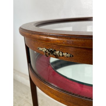 ANTICO TAVOLINO LEGNO TECA APRIBILE EPOCA '900 ESPOSITORE SPECCHIO VETRO TAVOLO