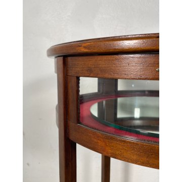 ANTICO TAVOLINO LEGNO TECA APRIBILE EPOCA '900 ESPOSITORE SPECCHIO VETRO TAVOLO