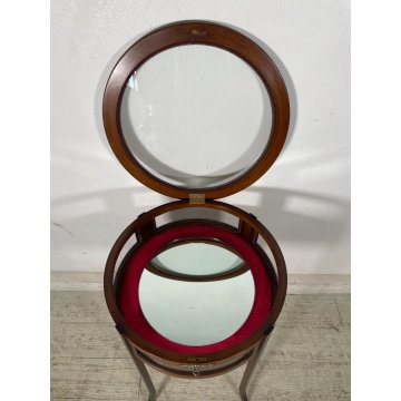 ANTICO TAVOLINO LEGNO TECA APRIBILE EPOCA '900 ESPOSITORE SPECCHIO VETRO TAVOLO