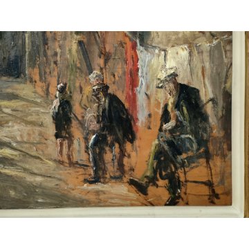 ANTICO QUADRO DIPINTO OLIO Vincenzo D'Angelo PAESAGGIO PAESE bimba ANZIANI epoca