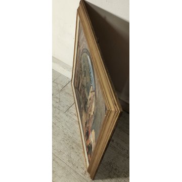 ANTICO QUADRO DIPINTO OLIO Vincenzo D'Angelo PAESAGGIO PAESE bimba ANZIANI epoca