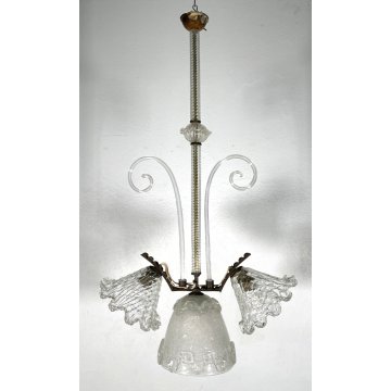 ANTICO LAMPADARIO VETRO MURANO TRASPARENTE Attr. Barovier&Toso VINTAGE ANNI '40