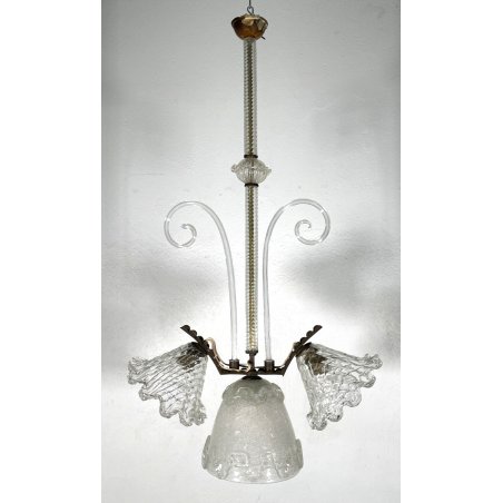 ANTICO LAMPADARIO VETRO MURANO TRASPARENTE Attr. Barovier&Toso VINTAGE ANNI '40