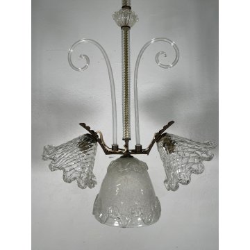 ANTICO LAMPADARIO VETRO MURANO TRASPARENTE Attr. Barovier&Toso VINTAGE ANNI '40