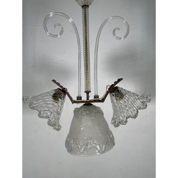 ANTICO LAMPADARIO VETRO MURANO TRASPARENTE Attr. Barovier&Toso VINTAGE ANNI '40