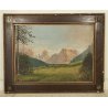 GRANDE ANTICO DIPINTO olio tela VEDUTA MONTAGNA Dolomiti ALPI firmato XIII 1935