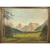 GRANDE ANTICO DIPINTO olio tela VEDUTA MONTAGNA Dolomiti ALPI firmato XIII 1935