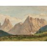 GRANDE ANTICO DIPINTO olio tela VEDUTA MONTAGNA Dolomiti ALPI firmato XIII 1935