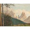 GRANDE ANTICO DIPINTO olio tela VEDUTA MONTAGNA Dolomiti ALPI firmato XIII 1935