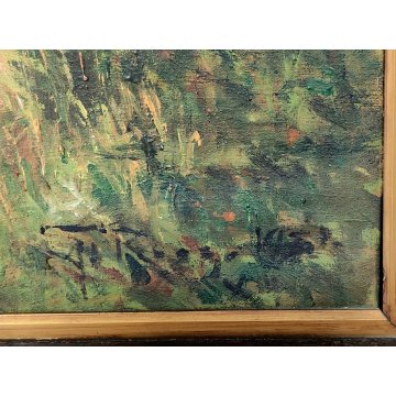 GRANDE ANTICO DIPINTO olio tela VEDUTA MONTAGNA Dolomiti ALPI firmato XIII 1935