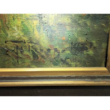 GRANDE ANTICO DIPINTO olio tela VEDUTA MONTAGNA Dolomiti ALPI firmato XIII 1935