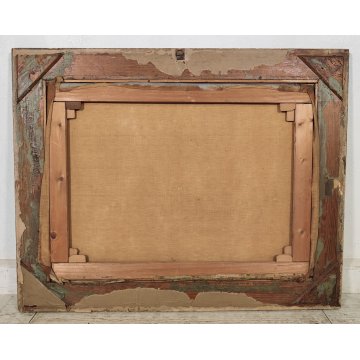 GRANDE ANTICO DIPINTO olio tela VEDUTA MONTAGNA Dolomiti ALPI firmato XIII 1935