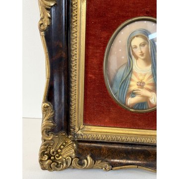 ANTICA MINIATURA ovale MADONNA sacro cuore MARIA cornice RADICA e ORO quadro