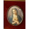ANTICA MINIATURA ovale MADONNA sacro cuore MARIA cornice RADICA e ORO quadro