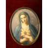 ANTICA MINIATURA ovale MADONNA sacro cuore MARIA cornice RADICA e ORO quadro