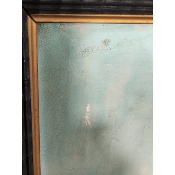 GRANDE ANTICO DIPINTO OLIO Longoni PAESAGGIO ALPINO contadine BAITE GUILLOCHE