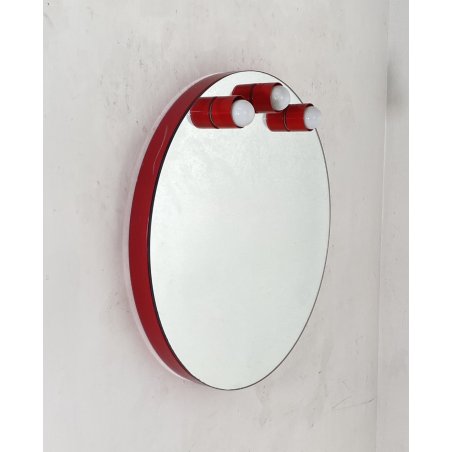SPECCHIO  ROTONDO FERRO LACCATO ROSSO ANNI 70 SPECCHIERA DESIGN BAGNO MIRROR