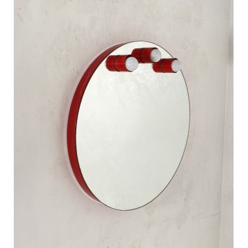 SPECCHIO  ROTONDO FERRO LACCATO ROSSO ANNI 70 SPECCHIERA DESIGN BAGNO MIRROR