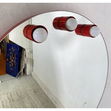 SPECCHIO  ROTONDO FERRO LACCATO ROSSO ANNI 70 SPECCHIERA DESIGN BAGNO MIRROR