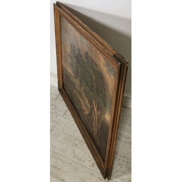 ANTICO QUADRO DIPINTO olio tela PAESAGGIO CAMPAGNA Alberi Bufera CORNICE DORATA