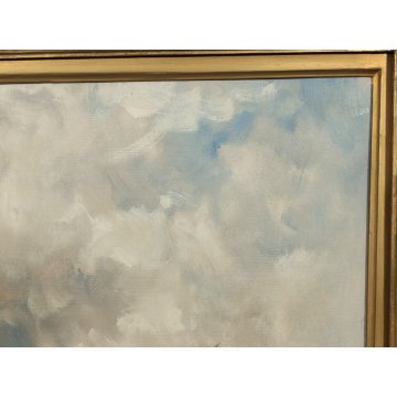 ANTICO QUADRO DIPINTO OLIO TELA Ivan Karpoff PAESAGGIO CAMPAGNA carro LAGHETTO