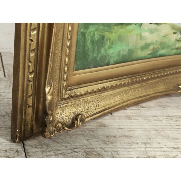 ANTICO QUADRO DIPINTO OLIO TELA Ivan Karpoff PAESAGGIO CAMPAGNA carro LAGHETTO