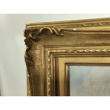 ANTICO QUADRO DIPINTO OLIO TELA Ivan Karpoff PAESAGGIO CAMPAGNA carro LAGHETTO