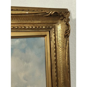 ANTICO QUADRO DIPINTO OLIO TELA Ivan Karpoff PAESAGGIO CAMPAGNA carro LAGHETTO