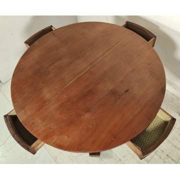 ANTICO TAVOLO ROTONDO ø110 epoca IMPERO 1800 legno NOCE 4 cassetti OLD FURNITURE