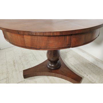 ANTICO TAVOLO ROTONDO ø110 epoca IMPERO 1800 legno NOCE 4 cassetti OLD FURNITURE