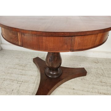 ANTICO TAVOLO ROTONDO ø110 epoca IMPERO 1800 legno NOCE 4 cassetti OLD FURNITURE
