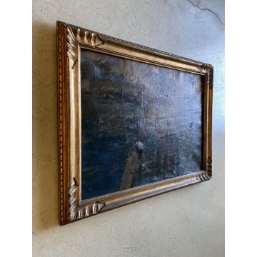 ANTICO QUADRO OLIO Giovanni Beltrami PAESAGGIO LACUSTRE PONTILE Scapigliatura