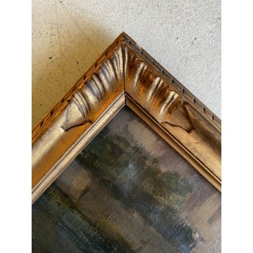 ANTICO QUADRO OLIO Giovanni Beltrami PAESAGGIO LACUSTRE PONTILE Scapigliatura