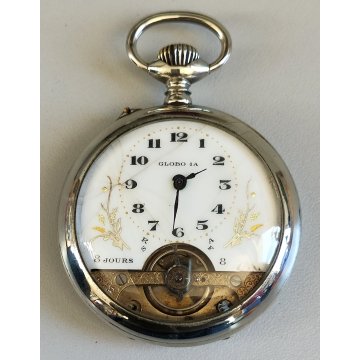 ANTICO OROLOGIO TASCA Globo 1A 8 DAYS epoca OLD POCKET WATCH taschino ø 51 mm