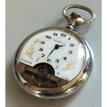 ANTICO OROLOGIO TASCA Globo 1A 8 DAYS epoca OLD POCKET WATCH taschino ø 51 mm