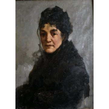 ANTICO DIPINTO OLIO Giovanni Beltrami RITRATO FEMMINILE SCAPIGLIATURA