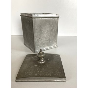 ANTICA SCATOLA PELTRO COPERCHIO DECORO INCISO POESIA SCENE RURALI GERMANY '30