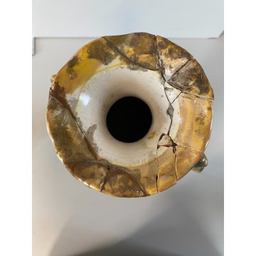 ANTICO VASO ANFORA GUALDO TADINO Luca Robbia CERAMICA A LUSTRO 31 cm/h DANNI
