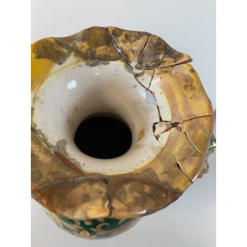 ANTICO VASO ANFORA GUALDO TADINO Luca Robbia CERAMICA A LUSTRO 31 cm/h DANNI
