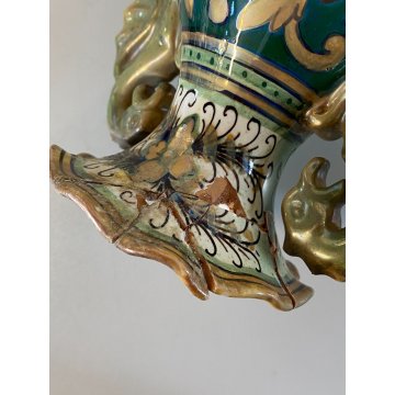 ANTICO VASO ANFORA GUALDO TADINO Luca Robbia CERAMICA A LUSTRO 31 cm/h DANNI