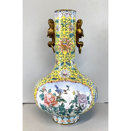 VASO CINESE VINTAGE RAME PORCELLANA DECORO SMALTO POLICROMO CHINOISERIE META 900