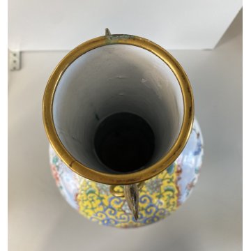 VASO CINESE VINTAGE RAME PORCELLANA DECORO SMALTO POLICROMO CHINOISERIE META 900