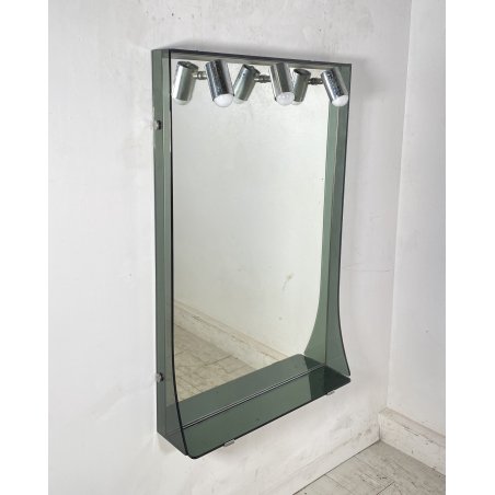 SPECCHIO PARETE BAGNO DI Veca METALLO CROMATO 3 LUCI VETRO ANNI 70 MIRROR DESIGN