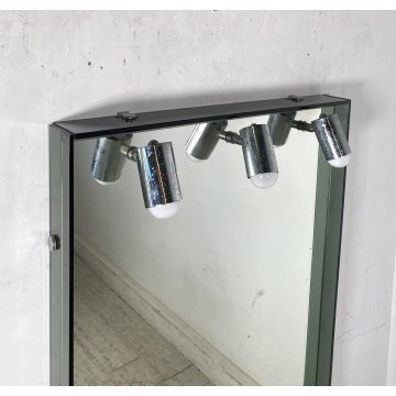 SPECCHIO PARETE BAGNO DI Veca METALLO CROMATO 3 LUCI VETRO ANNI 70 MIRROR DESIGN