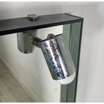 SPECCHIO PARETE BAGNO DI Veca METALLO CROMATO 3 LUCI VETRO ANNI 70 MIRROR DESIGN
