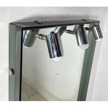SPECCHIO PARETE BAGNO DI Veca METALLO CROMATO 3 LUCI VETRO ANNI 70 MIRROR DESIGN
